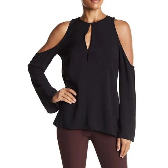 Theory Women’s Sarver Rosina Italian Crepe Cold-Shoulder Blouse Black Size M NWT - Picture 5 of 12